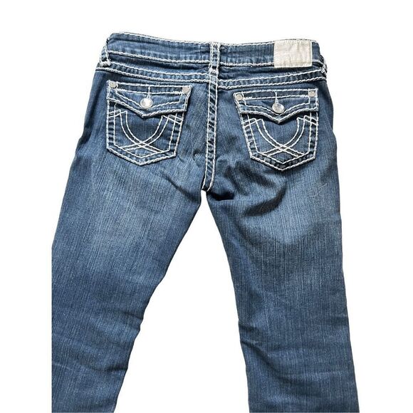 L.A. Idol Rhinestone Flap Pocket Capri Jeans Thick Stitch Size 7 made in USA - Picture 1 of 9